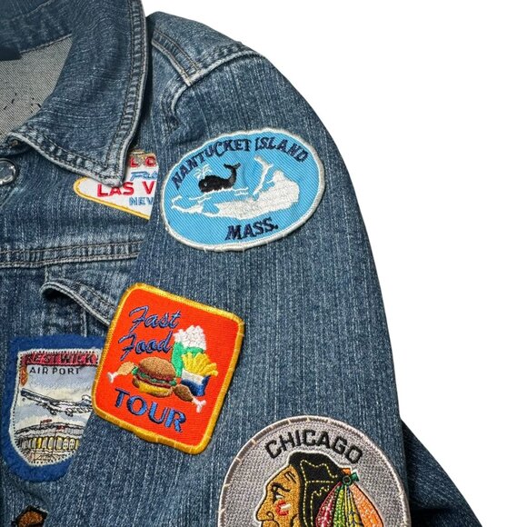 Denim Jacket Patches Route 66 Queen Band Travel USA Rock Boho Trucker Sz L - Picture 15 of 16